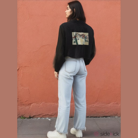 Jackets & Blazers - HANDMADE DIY Black Cotton South-American Oversized Cropped Jean's Jacket Small